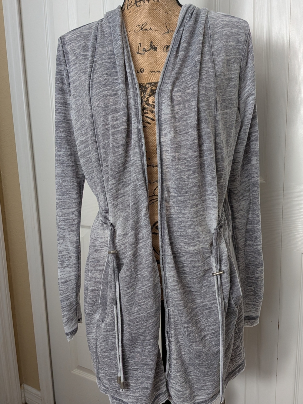 Lightweight Grey Open-Front, Raw-Edge Women’s Jacket